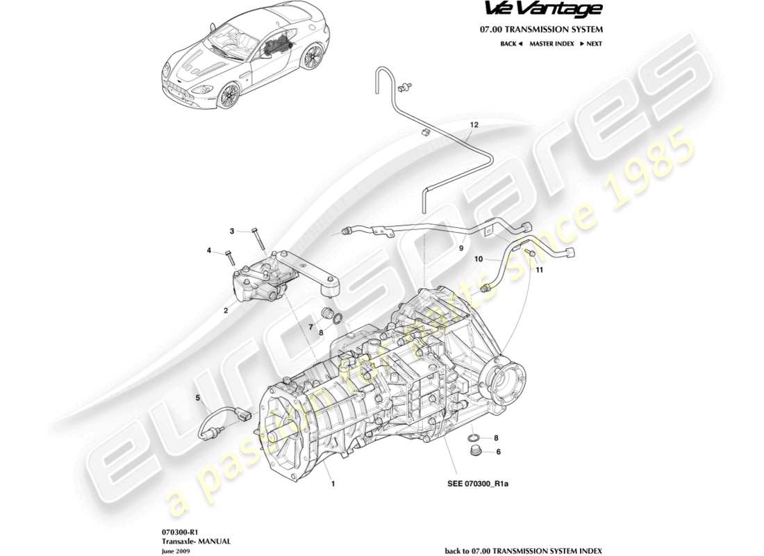 aston martin v12 vantage (2012) transaxle, manual part diagram