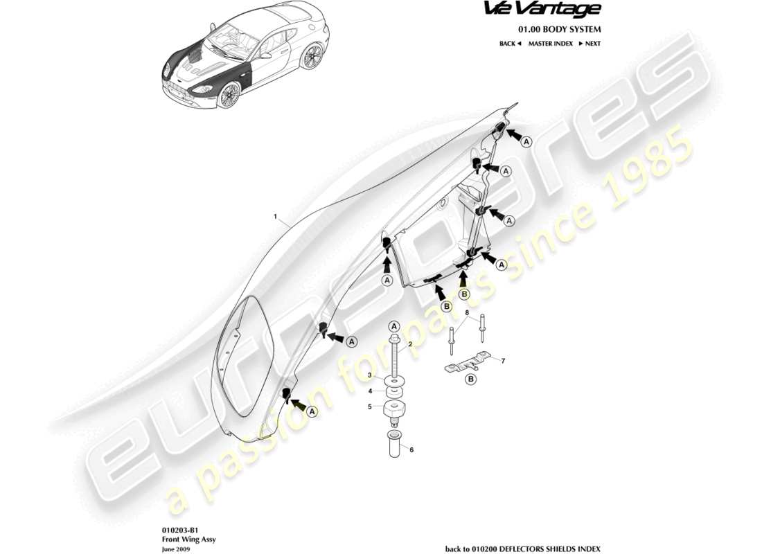 aston martin v12 vantage (2012) front wing assembly part diagram