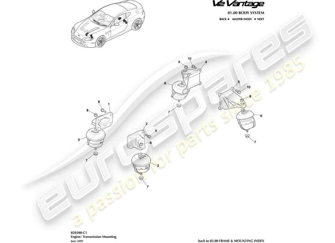 aston martin v12 vantage (2012) engine mountings part diagram