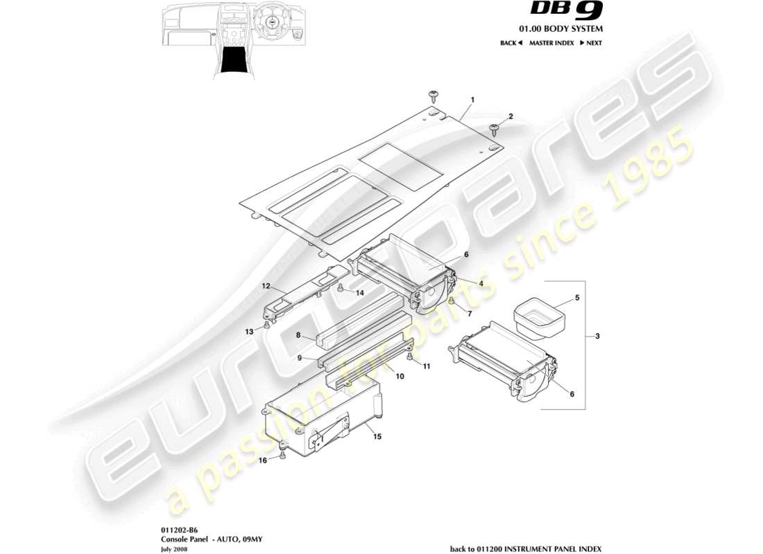 aston martin db9 (2012) front console, auto, 09my part diagram