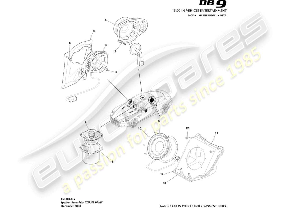 aston martin db9 (2012) speakers, 07my, coupe part diagram