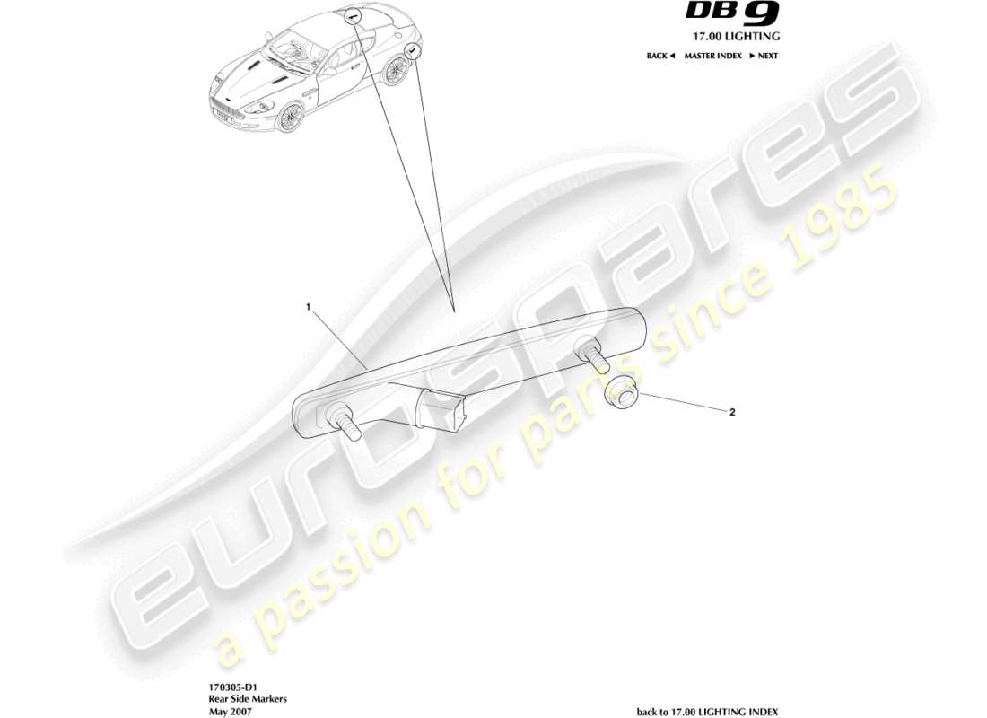 aston martin db9 (2012) rear side markers part diagram