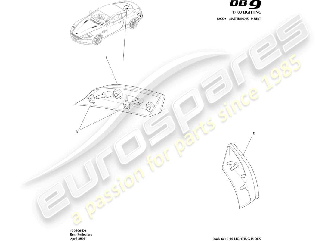 aston martin db9 (2012) rear reflectors part diagram