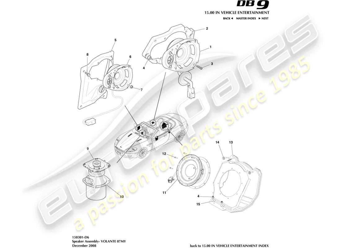 aston martin db9 (2012) speakers, 07my, volante part diagram