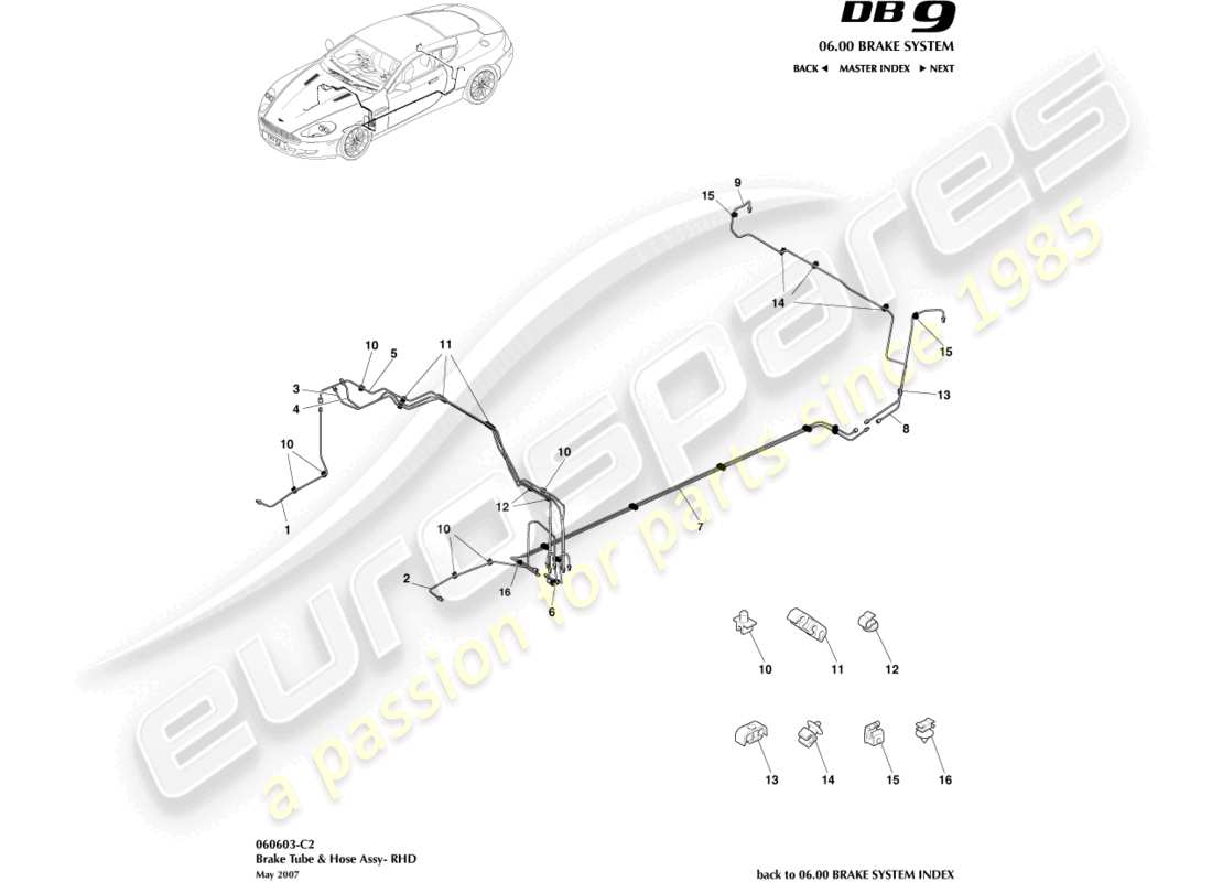 aston martin db9 (2012) brake lines & hoses, rhd part diagram