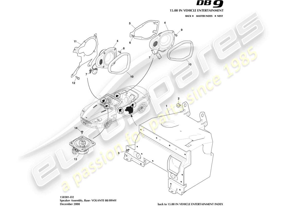 aston martin db9 (2012) speaker, base, volante part diagram