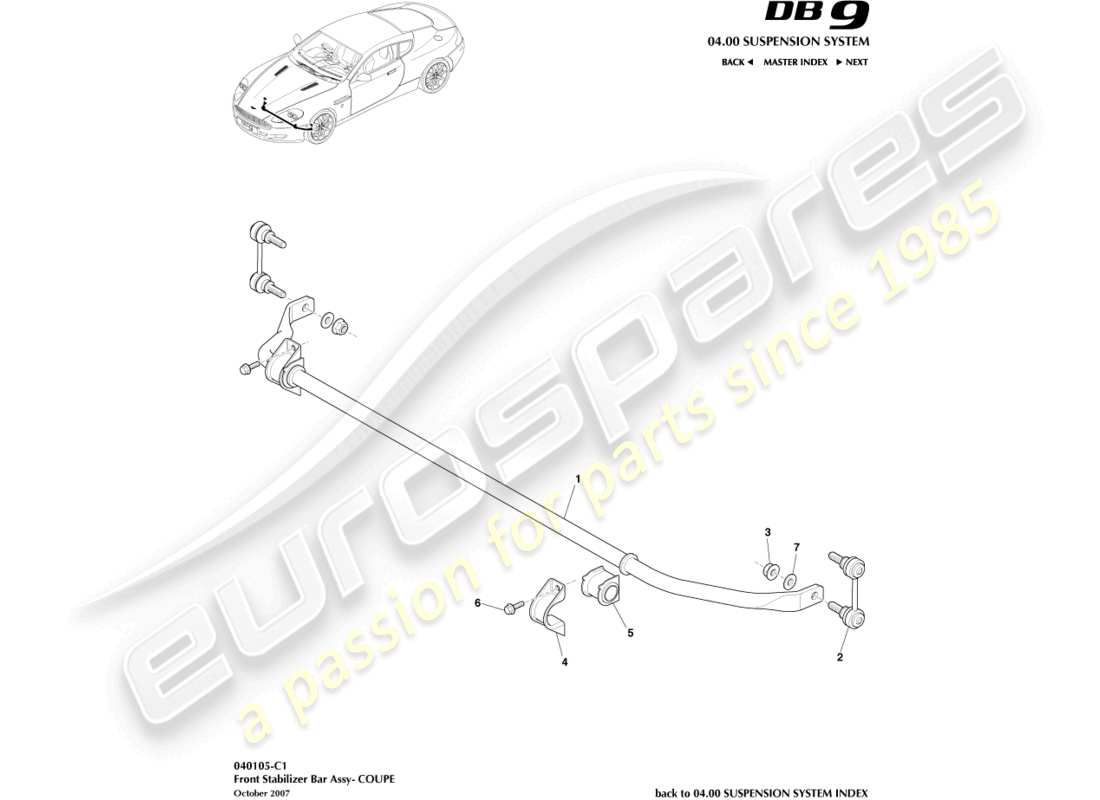 aston martin db9 (2007) front stabiliser bar, coupe parts diagram