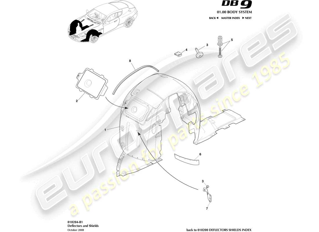 aston martin db9 (2007) front wheel arches parts diagram