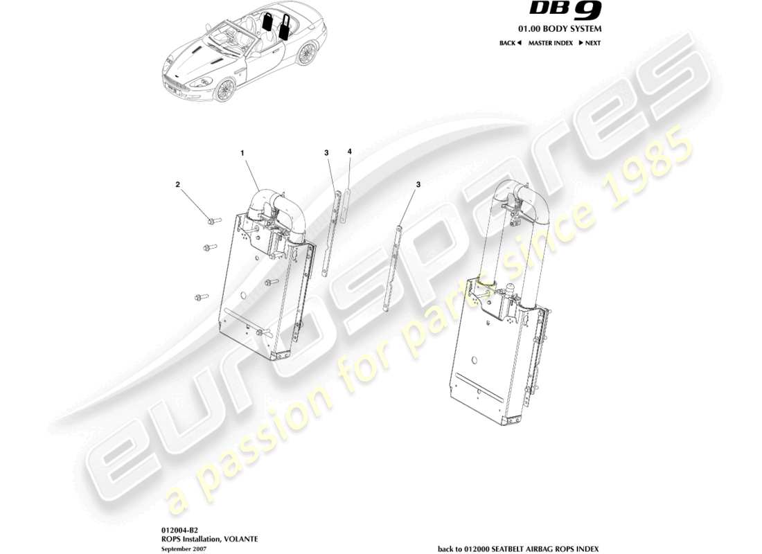 aston martin db9 (2012) rops installation, volante part diagram