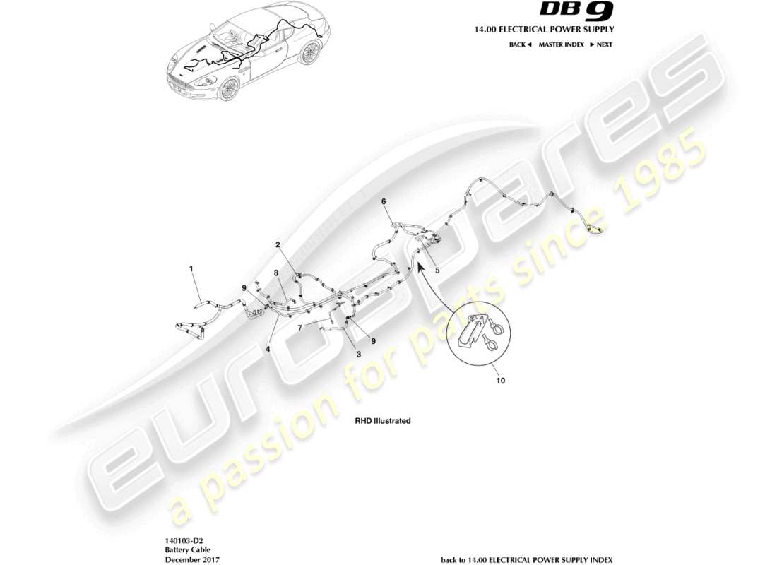 aston martin db9 (2012) battery cables, coupe part diagram