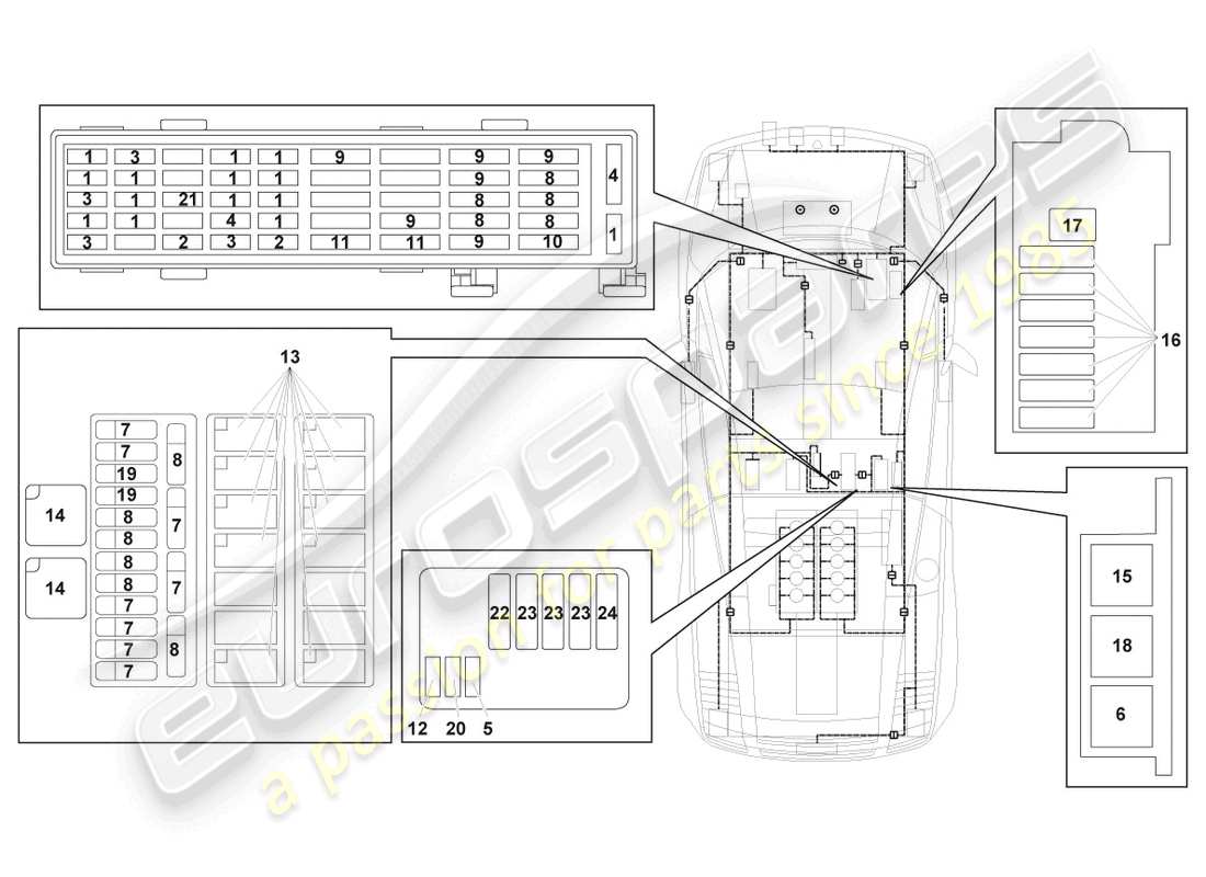 lamborghini gallardo spyder (2006) central electrics part diagram