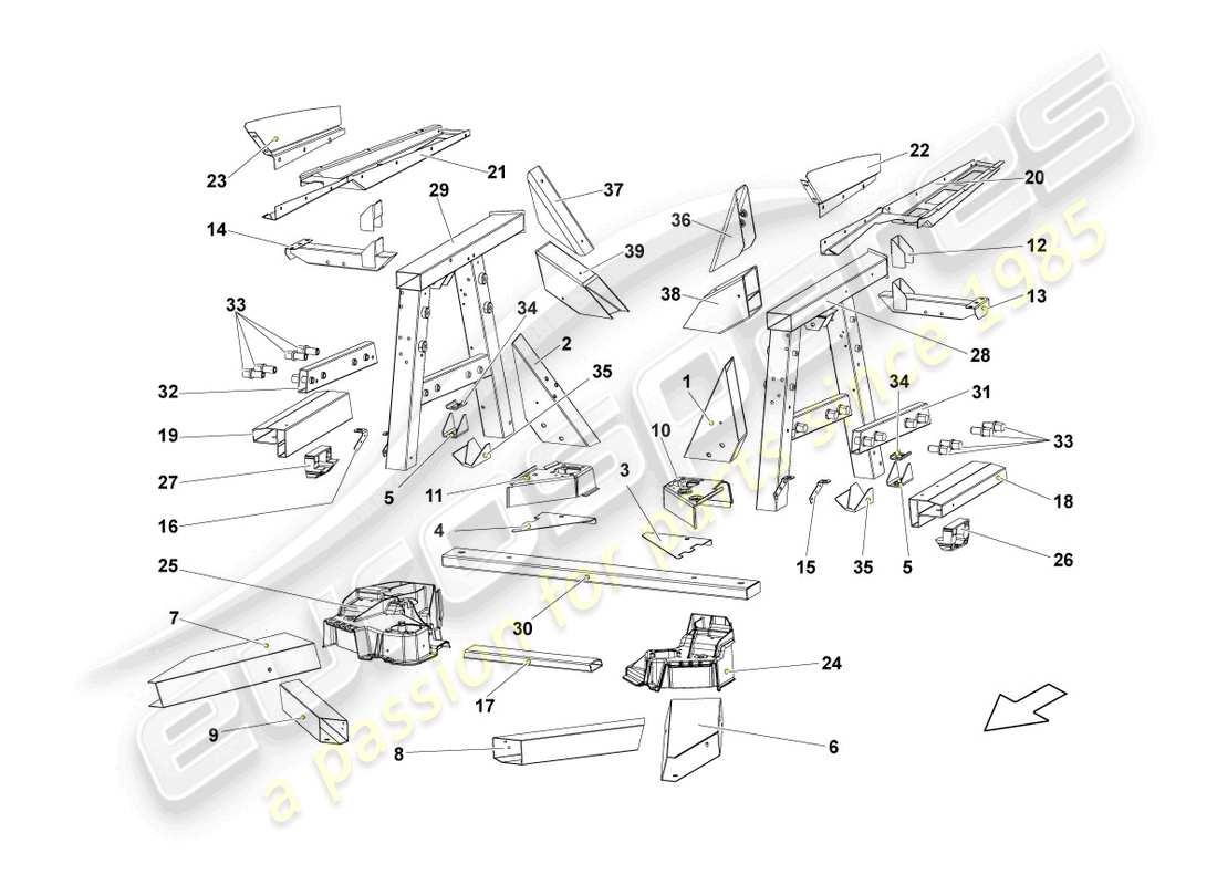 lamborghini lp560-4 spider (2011) frame rear part diagram