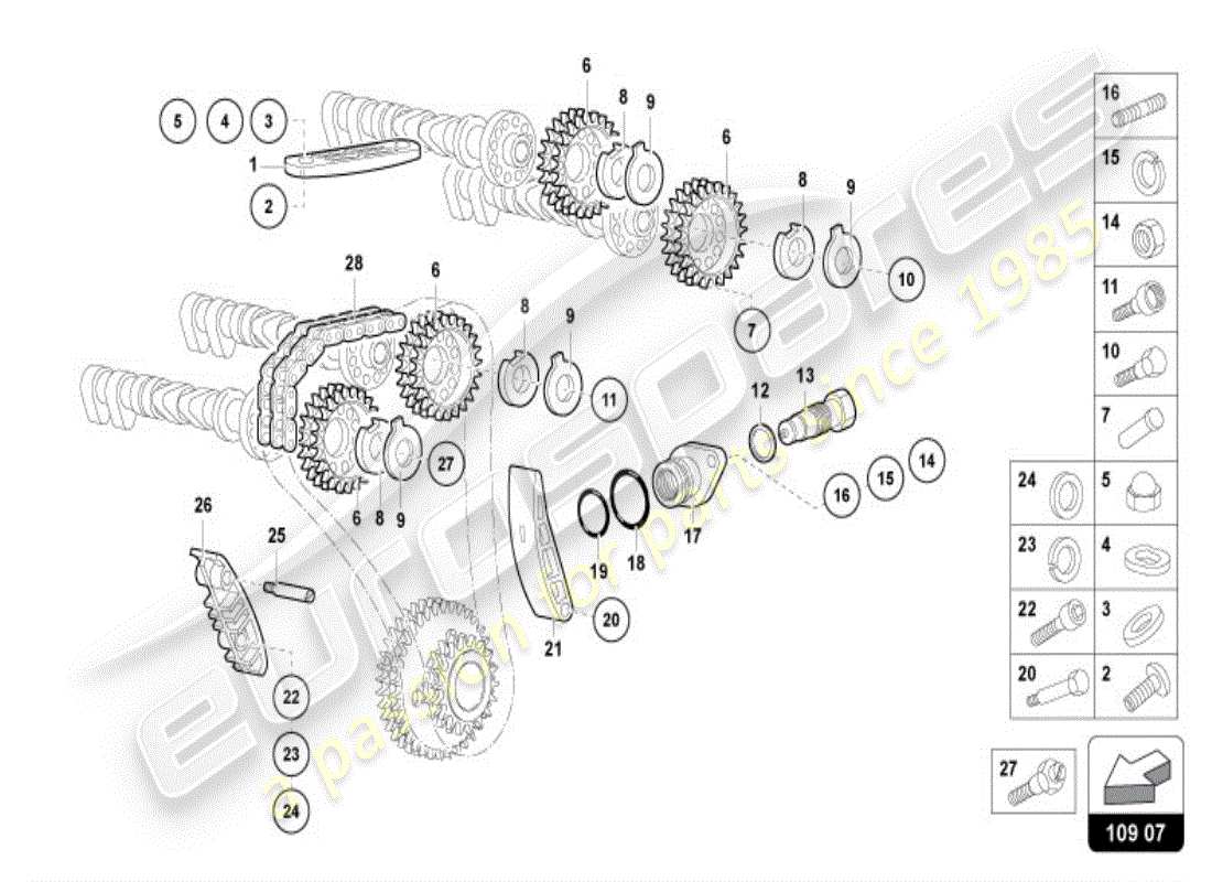 lamborghini diablo vt (1996) camshaft, valves part diagram