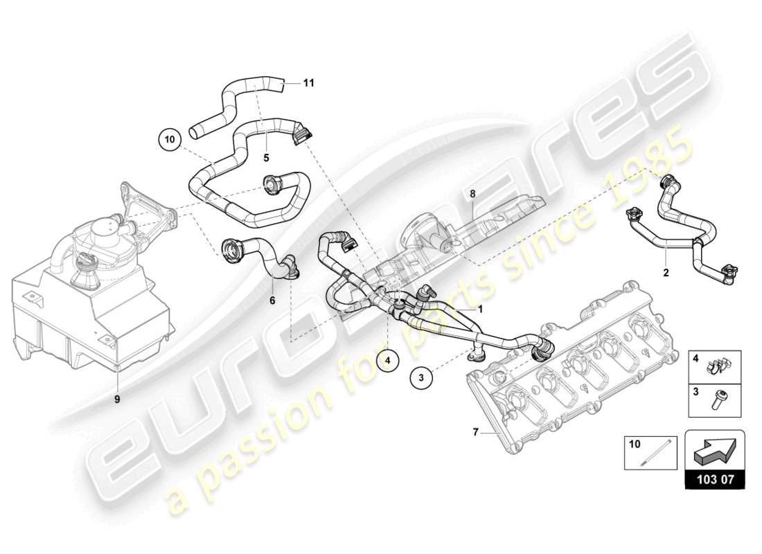 lamborghini evo spyder (2022) breather line part diagram