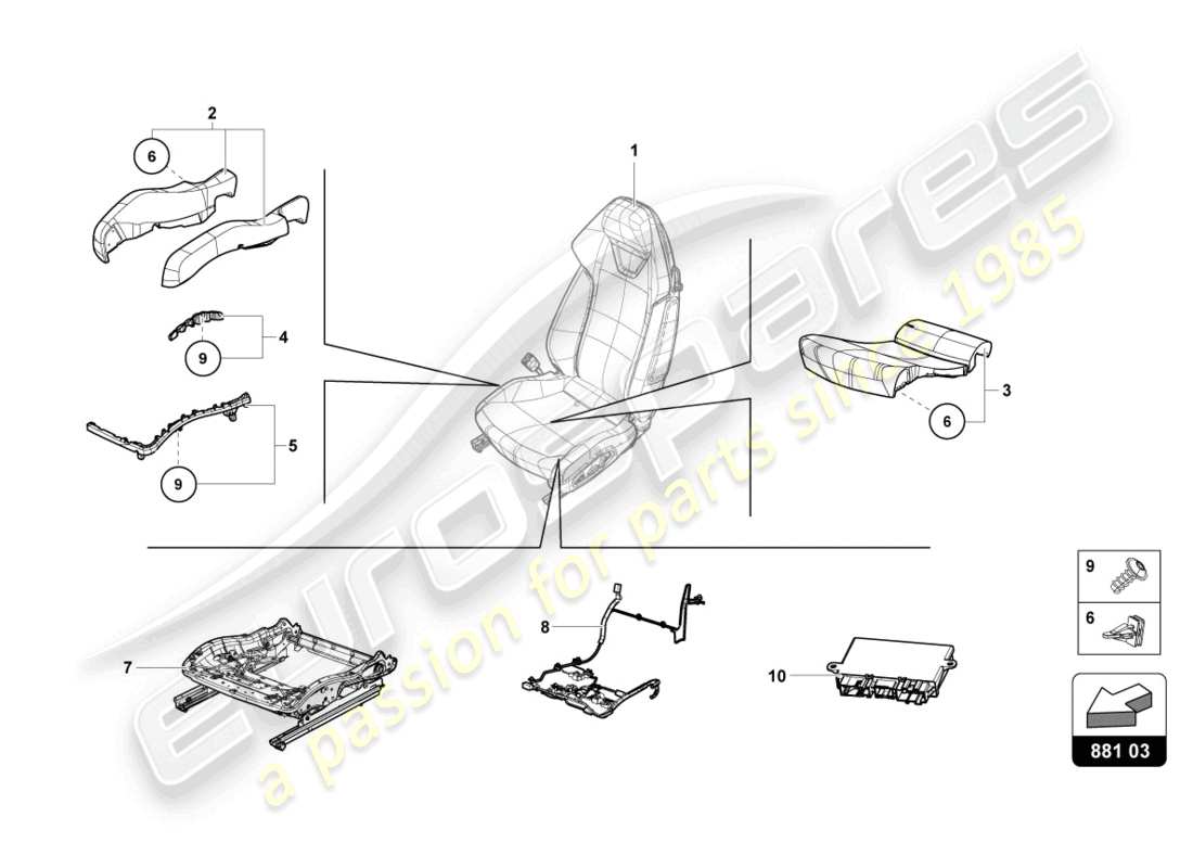 lamborghini evo spyder 2wd (2021) seat box part diagram