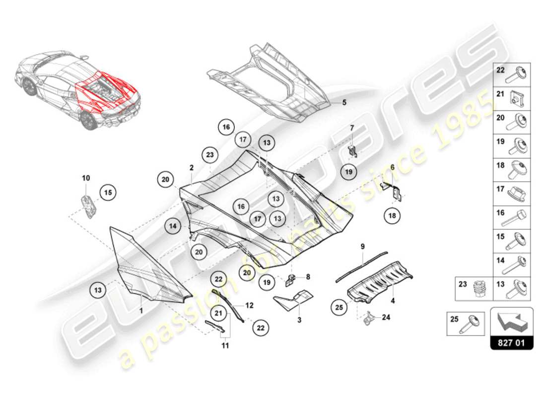 lamborghini revuelto coupe (2024) rear lid part diagram