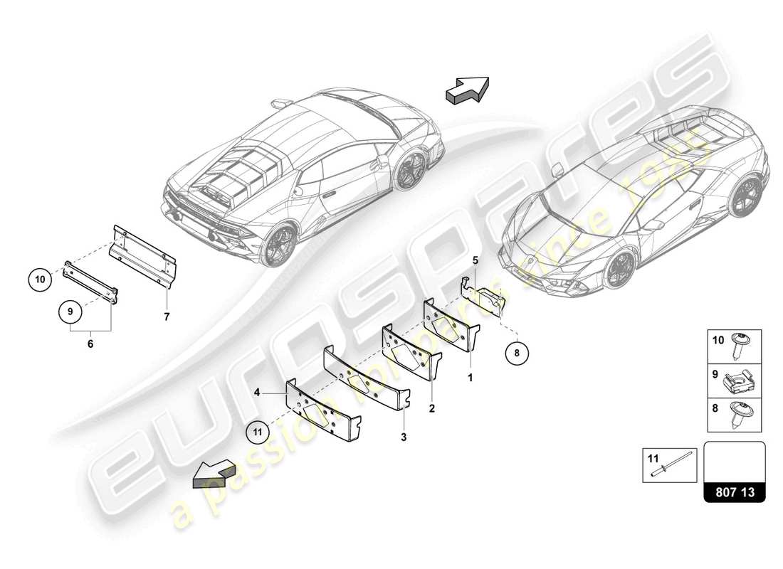 lamborghini evo coupe (2021) licence plate holder part diagram