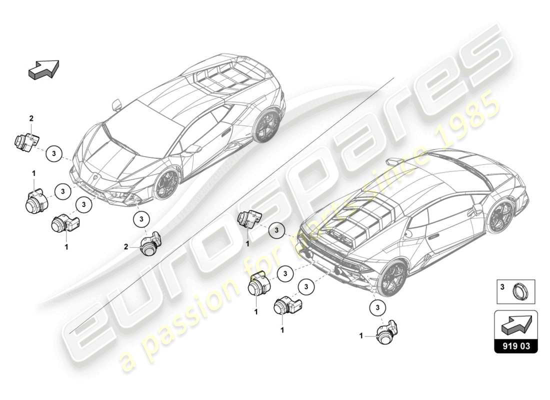 lamborghini evo coupe (2021) parking aid part diagram