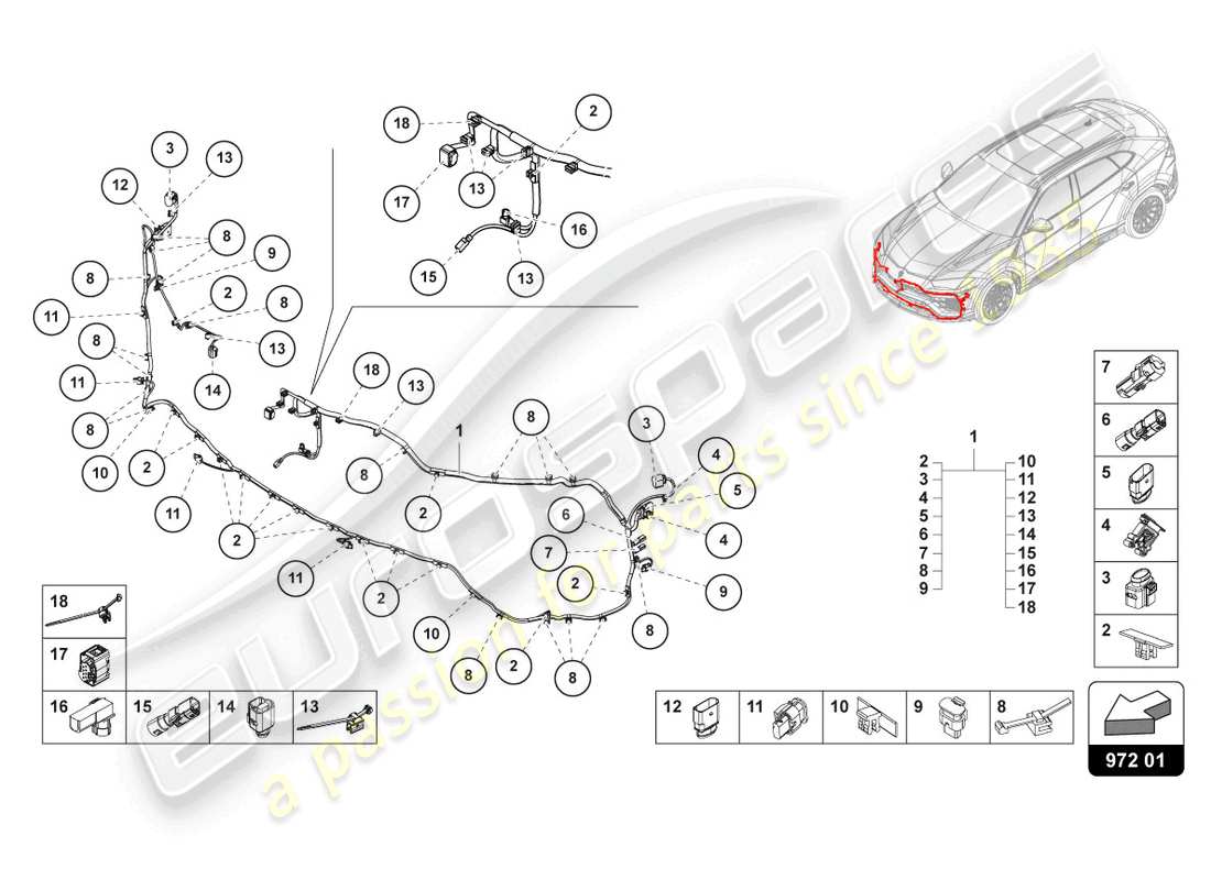 lamborghini urus (2020) wiring set for bumper front part diagram