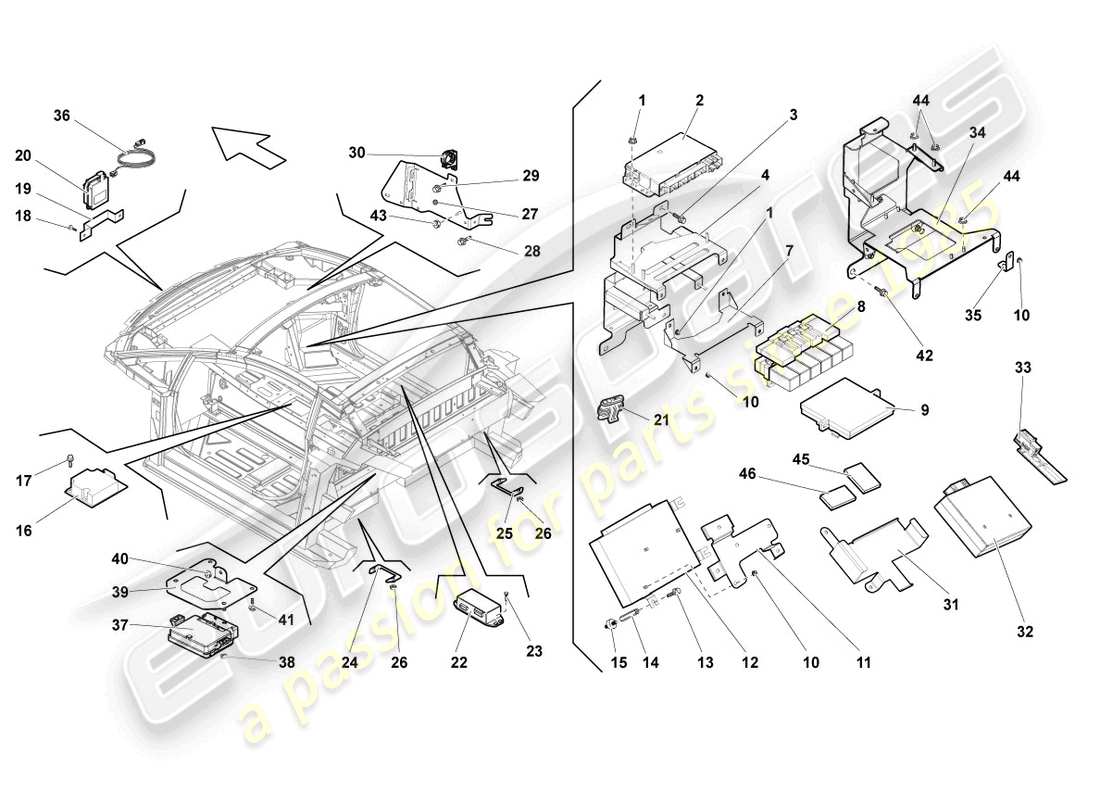 lamborghini gallardo spyder (2006) central control unit for convenience system part diagram