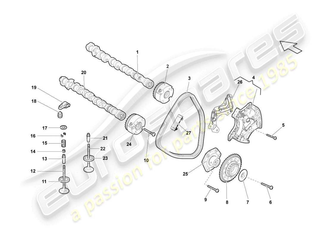 lamborghini lp560-4 spider (2011) camshaft, valves cylinders 6-10 part diagram