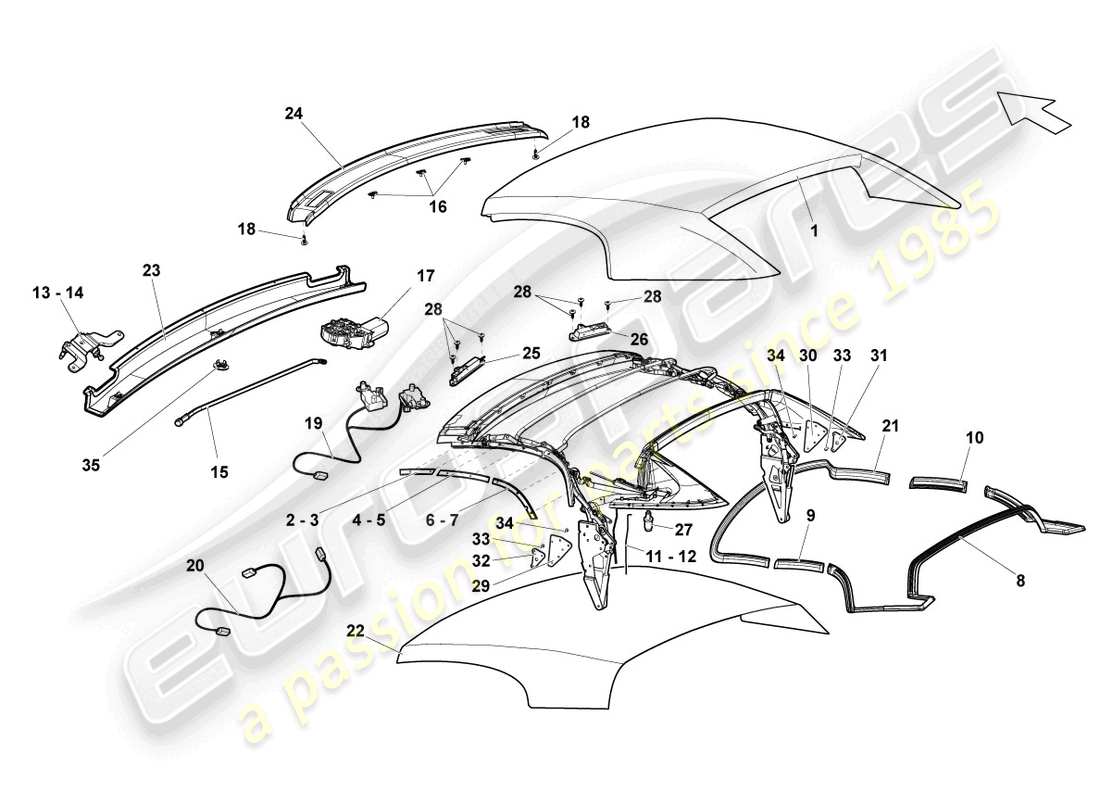 lamborghini gallardo spyder (2006) cover - top part diagram