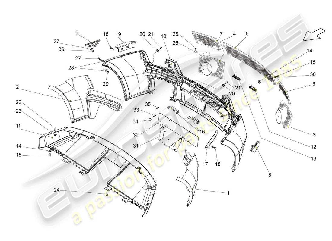 lamborghini gallardo spyder (2007) bumper rear part diagram