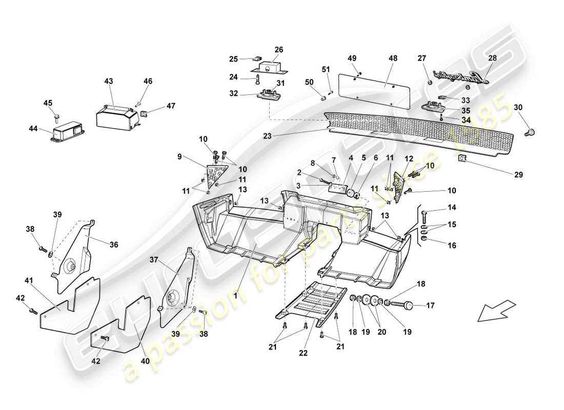 lamborghini lp640 coupe (2009) bumper rear part diagram