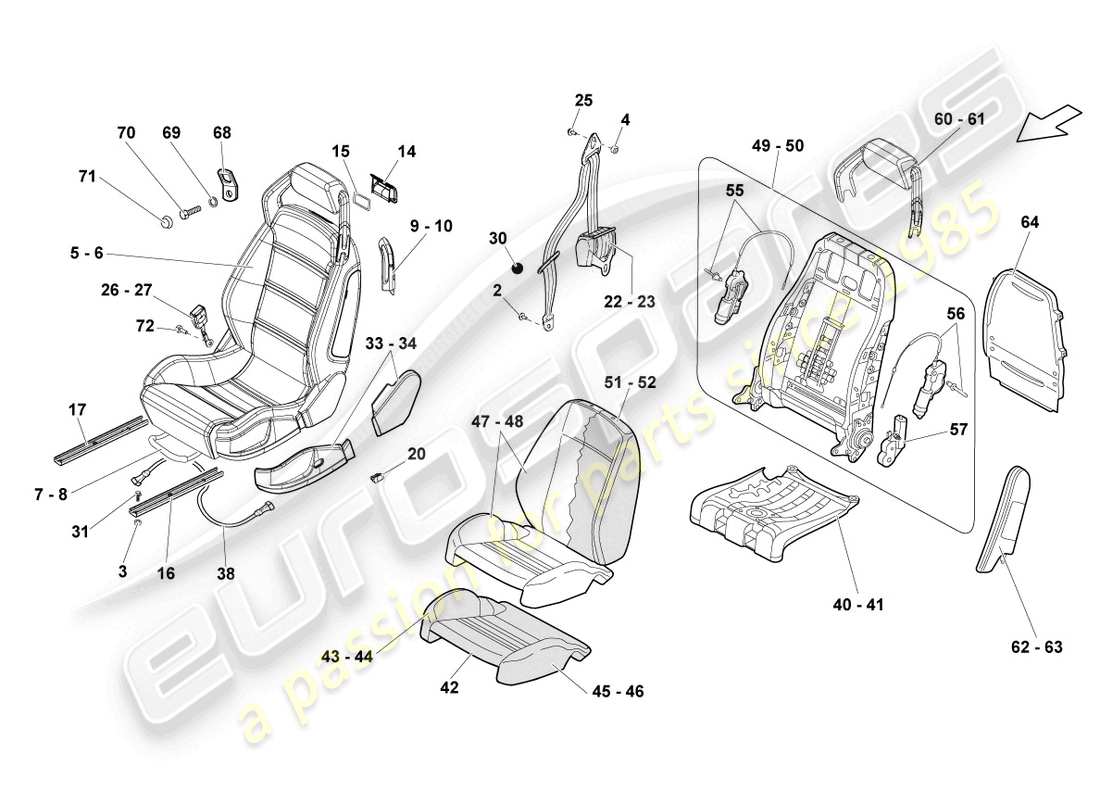 lamborghini superleggera (2008) sports seat part diagram