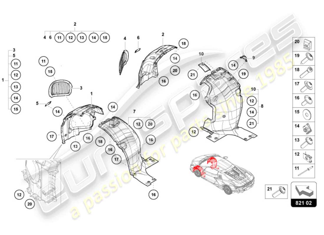 lamborghini revuelto coupe (2024) wheel housing trim front part diagram