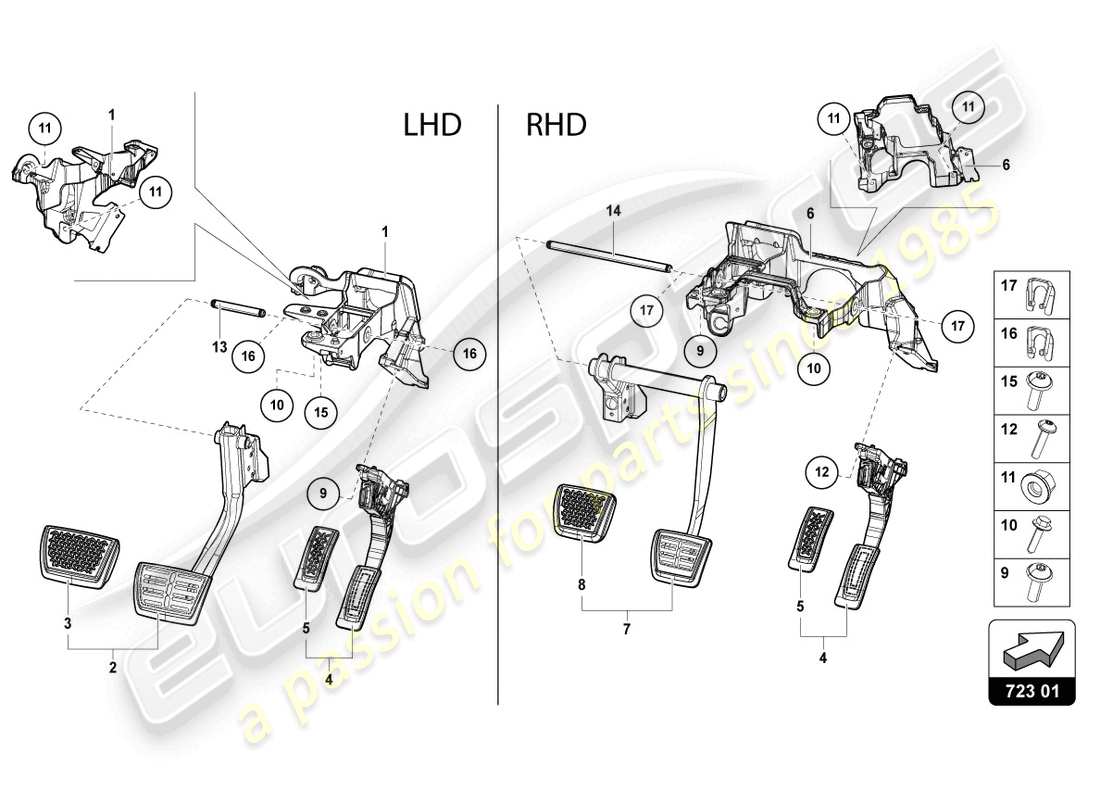 lamborghini urus (2020) brake and accel. lever mech. part diagram