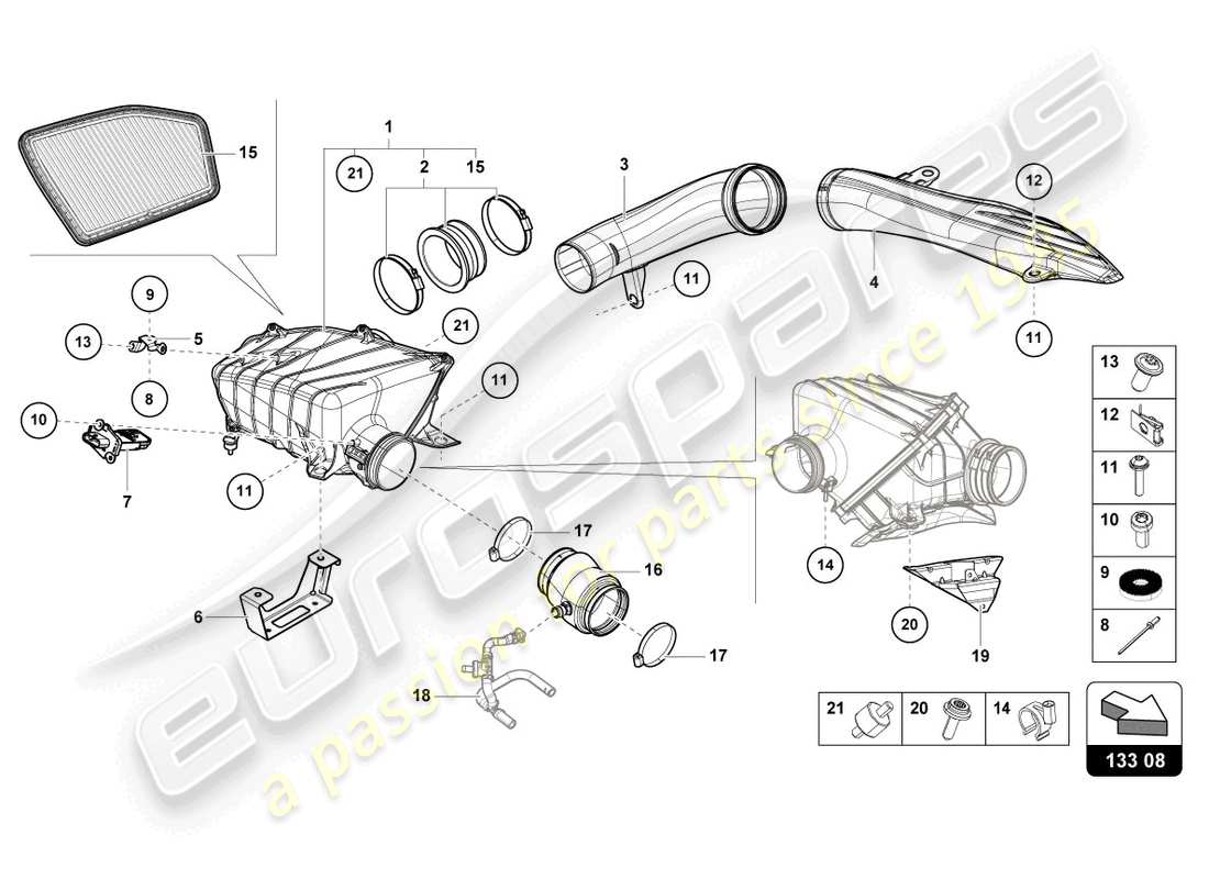 lamborghini evo spyder 2wd (2021) air filter housing part diagram