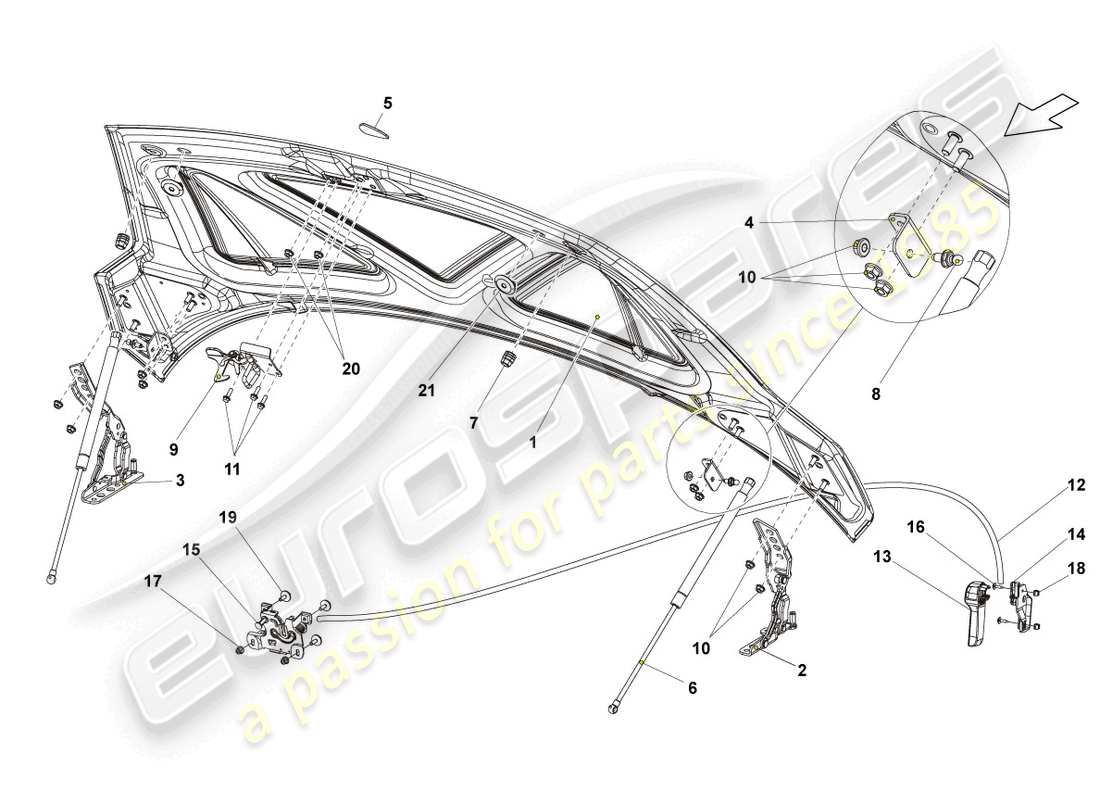 lamborghini gallardo spyder (2006) bonnet part diagram