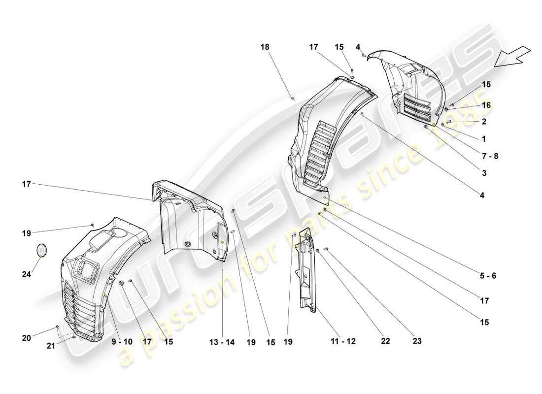 lamborghini gallardo spyder (2006) wheel housing liner front and rear part diagram