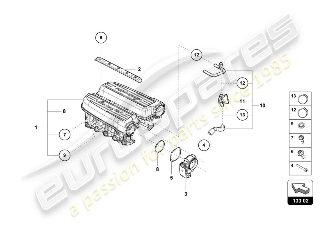 lamborghini evo coupe (2021) intake manifold part diagram