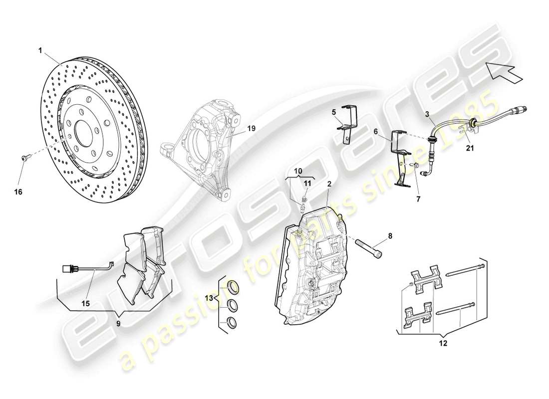 lamborghini lp550-2 spyder (2011) disc brake front part diagram