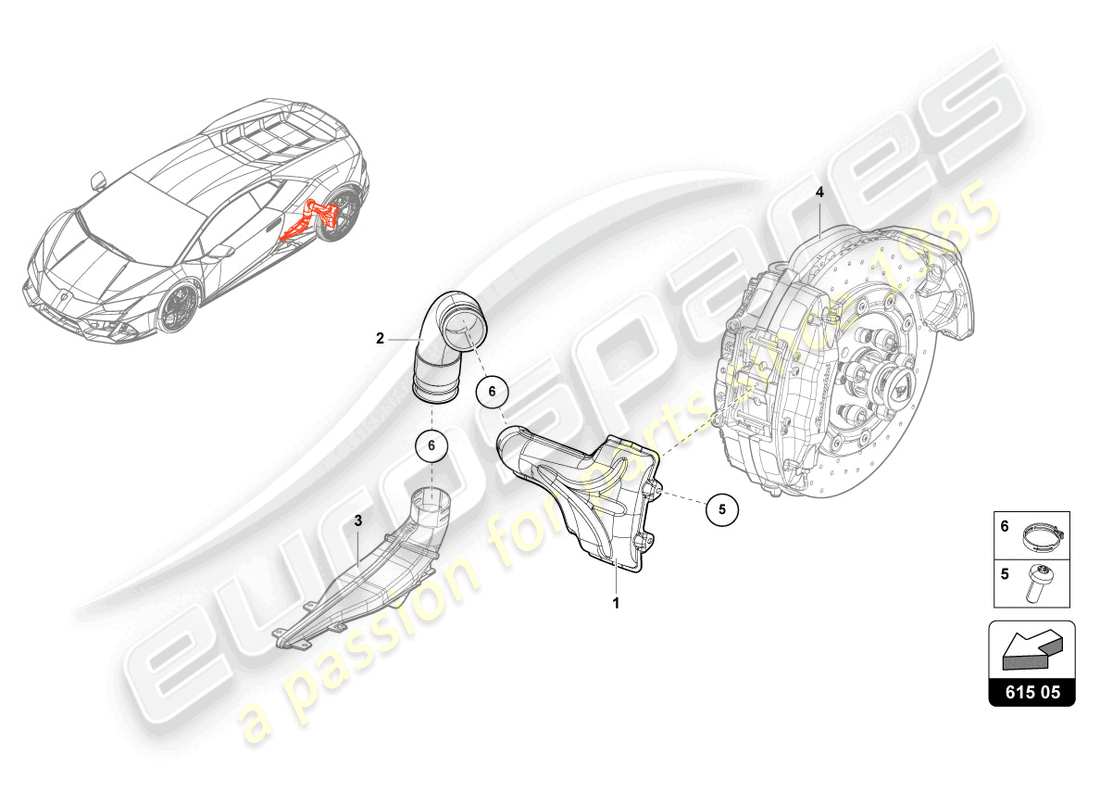 lamborghini evo coupe (2021) air duct for brake cooling part diagram