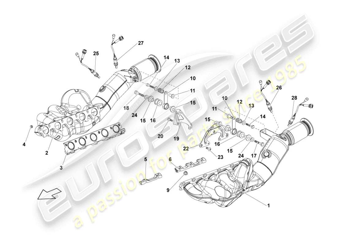 lamborghini lp570-4 sl (2012) exhaust manifold with catalytic converter part diagram