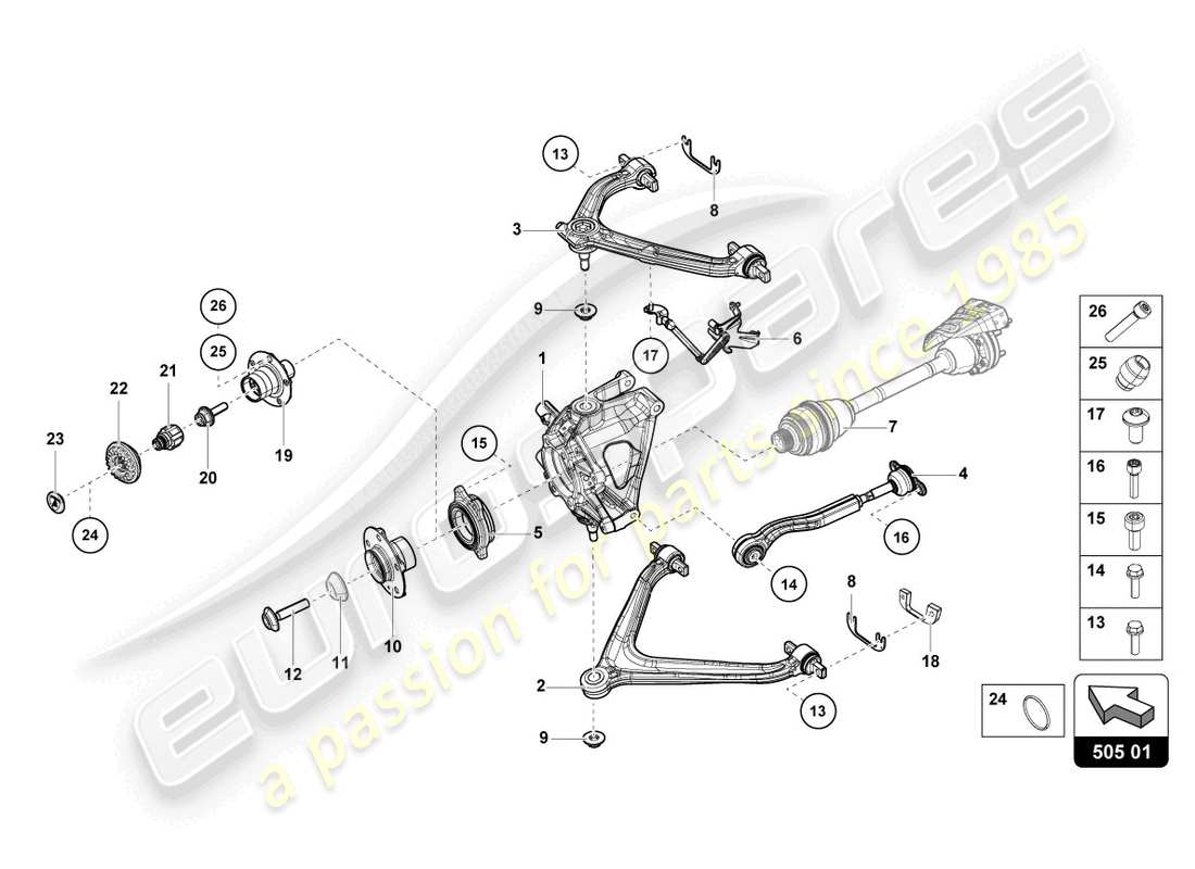 lamborghini evo spyder 2wd (2023) rear axle rear part diagram