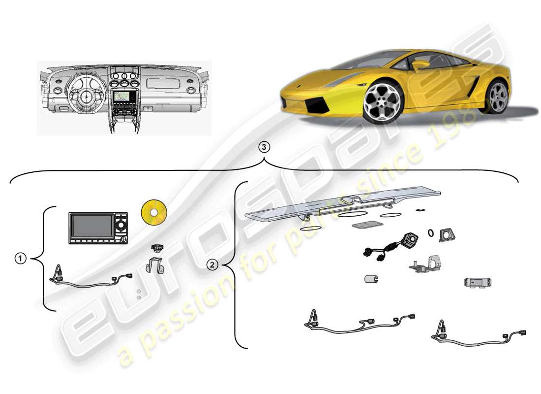 lamborghini lp550-2 coupe (accessories) retrofit kit for navi- gation unit part diagram