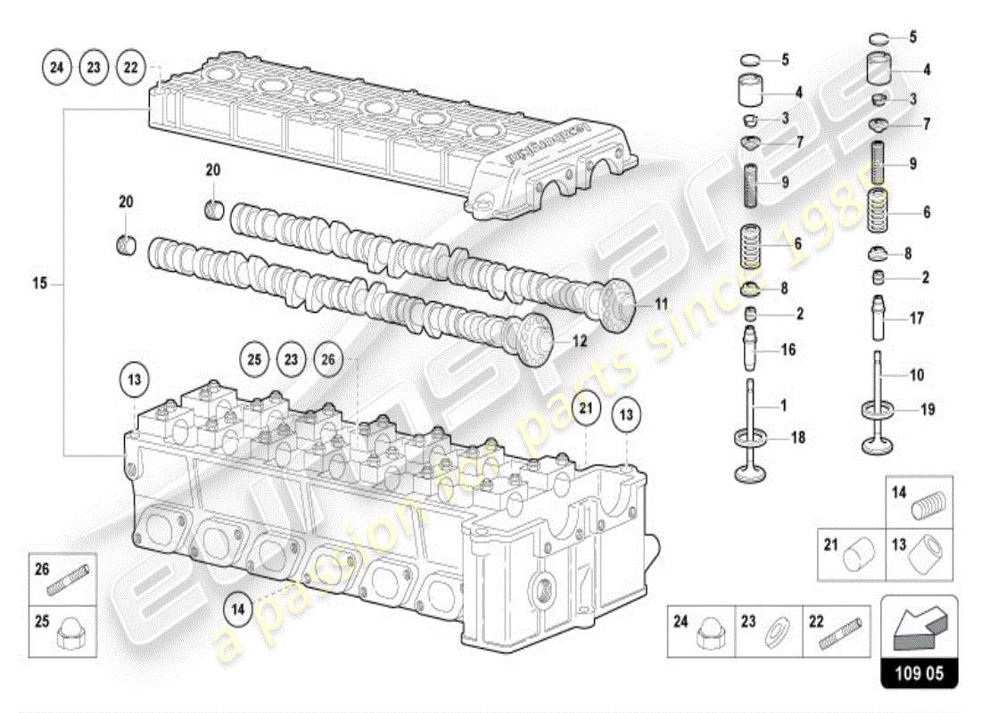 lamborghini diablo vt (1995) right head camshaft part diagram