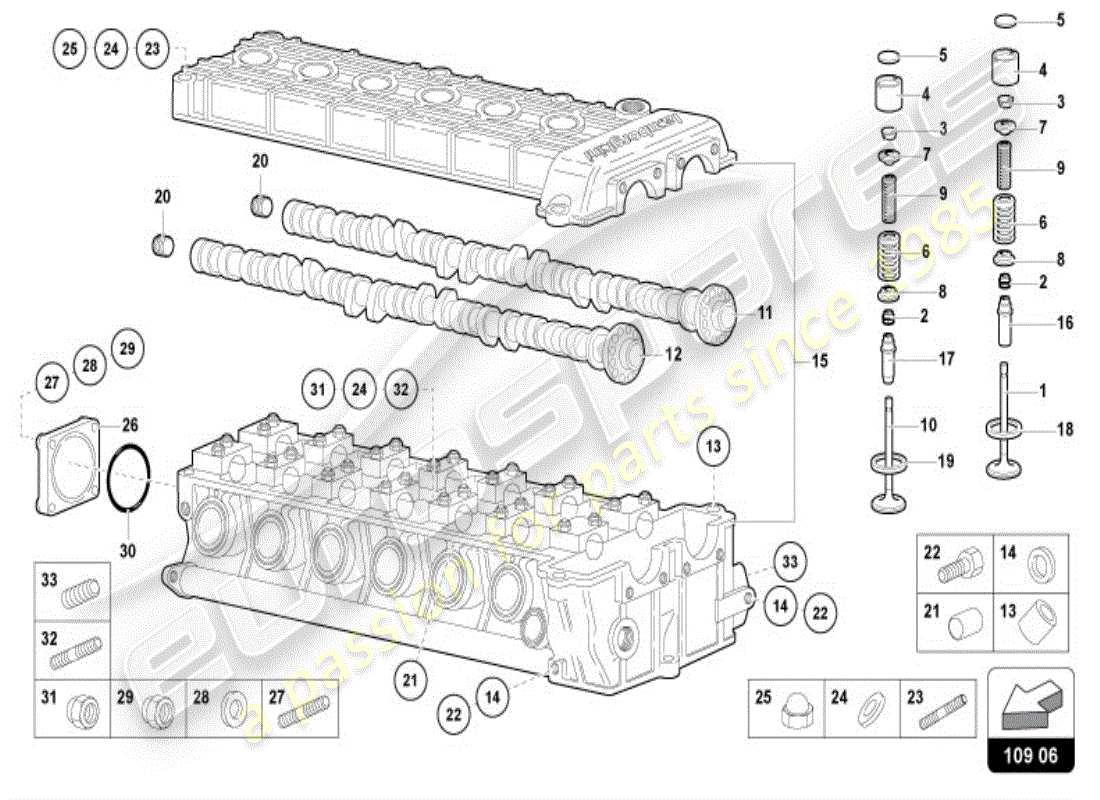 lamborghini diablo vt (1999) left head camshaft part diagram