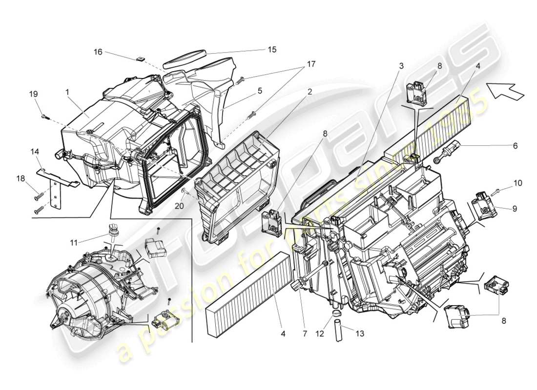 lamborghini lp550-2 coupe (2010) air distribution housing for electronically controlled air-conditioning system part diagram