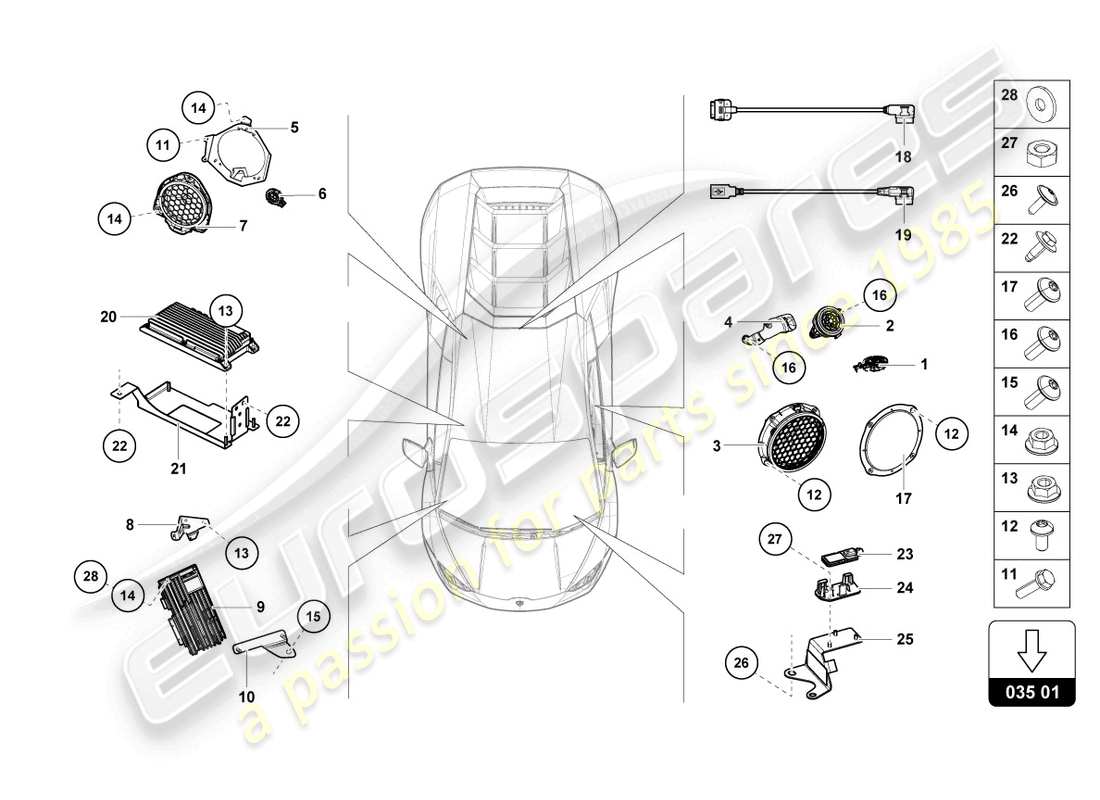 lamborghini evo coupe 2wd (2023) loudspeaker part diagram