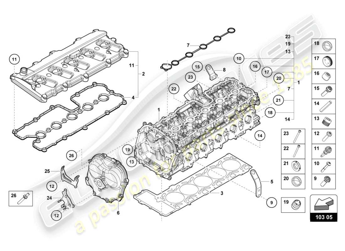 lamborghini evo coupe 2wd (2023) complete cylinder head right part diagram