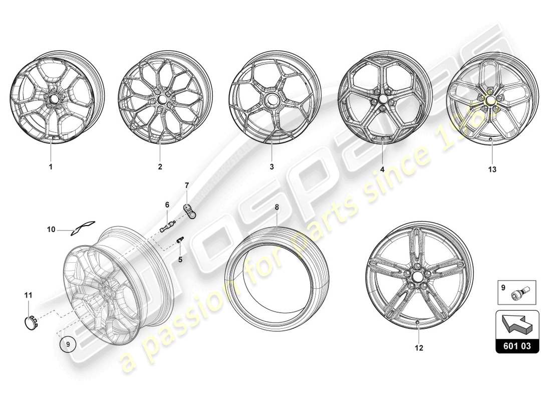 lamborghini evo spyder (2021) wheels/tyres front part diagram