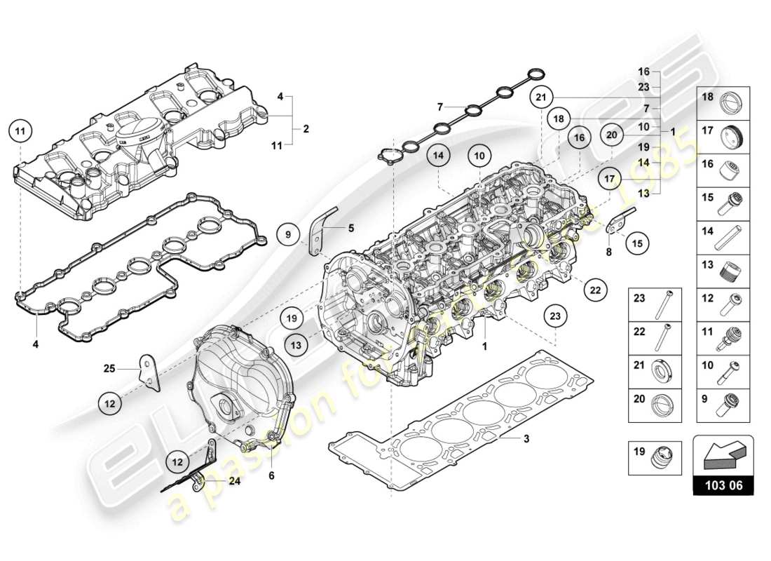 lamborghini evo spyder (2021) complete cylinder head left part diagram