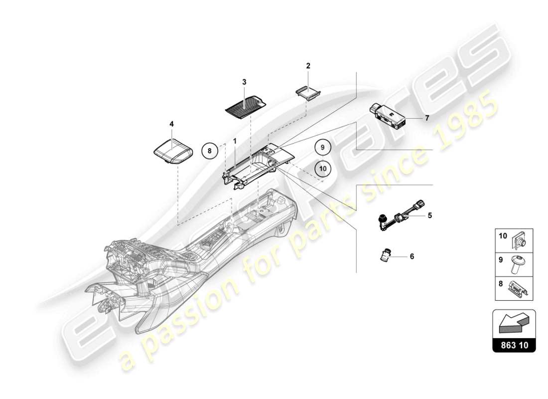 lamborghini evo coupe (2021) stowage compartment part diagram