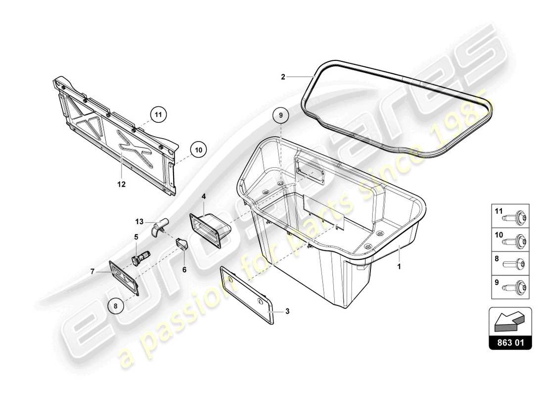 lamborghini evo coupe (2021) luggage compartment lining part diagram