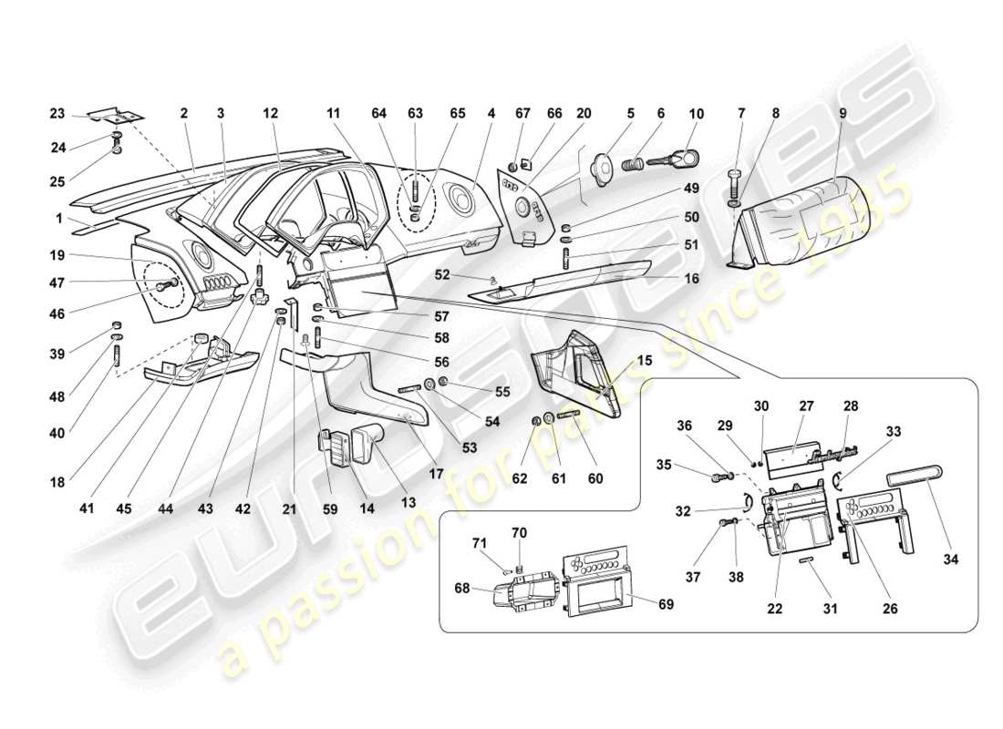 lamborghini lp640 coupe (2008) dashboard part diagram